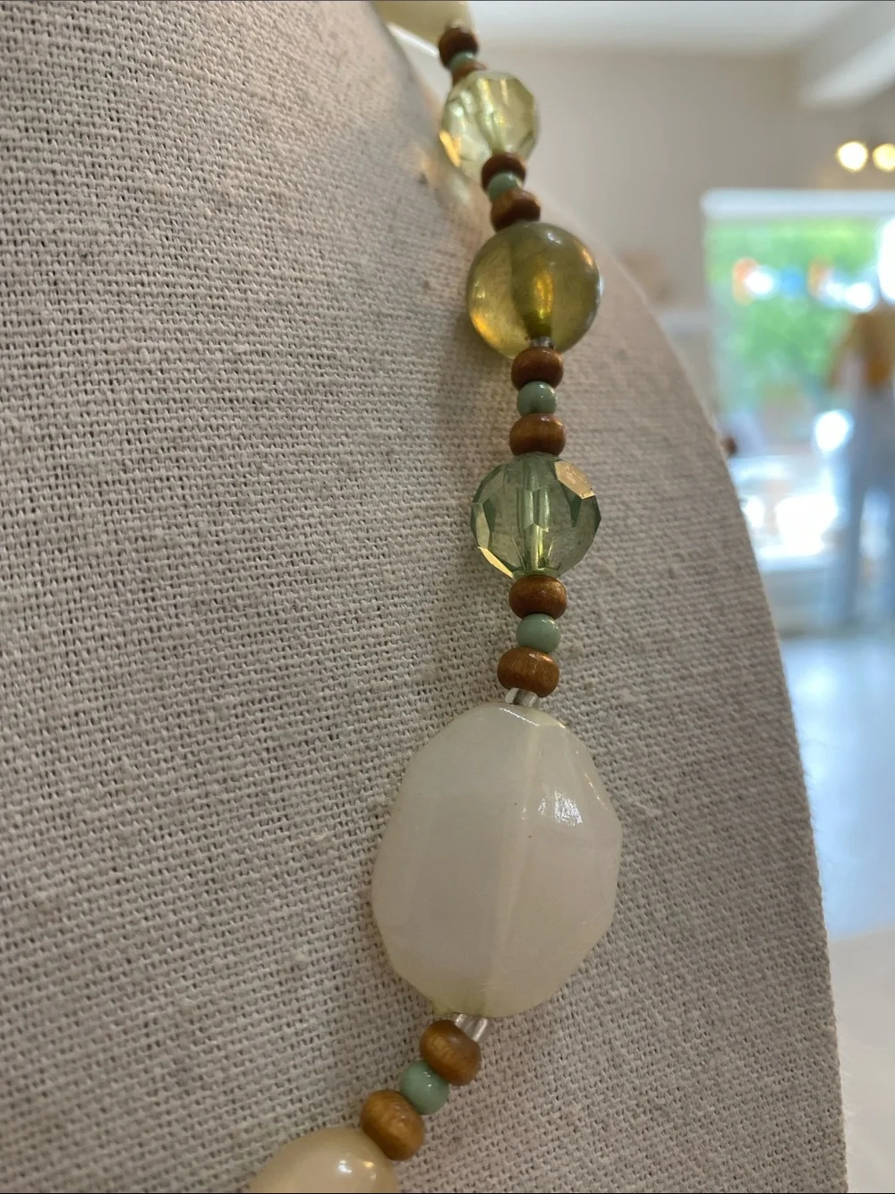Beaded Green and Ivory Statement Necklace